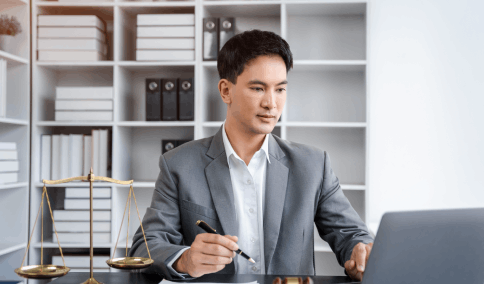 Lawyer using documents in New York, offering language translation services with legal specialization.